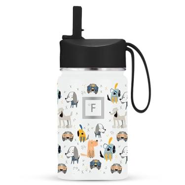Imagem de IRON °FLASK Garrafa de água infantil - tampa de palha, 20 adesivos de nome, aço inoxidável isolado a vácuo, copo de viagem de parede dupla, caneca térmica - Puppy Land, 293 g