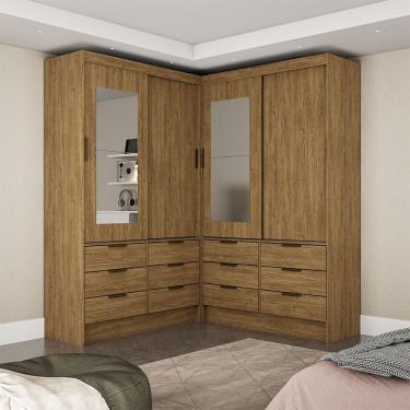 Imagem de Closet Casal Duplo Sevilha 4 Portas com Espelho 12 Gavetas Carioca Móveis