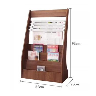 Imagem de Porta-jornais de chão Suporte de madeira para jornais e revistas, estante para livros, materiais promocionais, expositor Porta-revistas de chão(Branco)