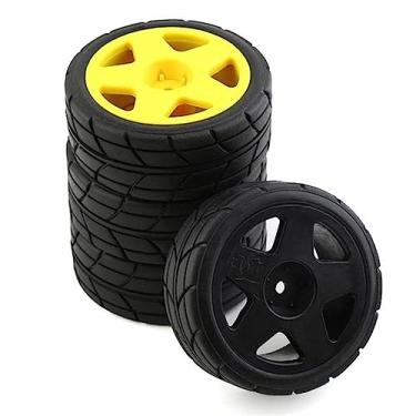 Imagem de Chanmoo 1/10 RC Racing Rally Car Tires Rubber Carnival Tyres and Wheels Rims 12mm Hex for 1/10 RC On Road Car Tamiya HPI Kyosho WRC Claw 43 Ken Block Fiesta TT02 XV01 4PCS (3*Yellow and 1*Black B)