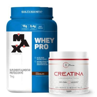Imagem de Kit Whey Pro Protein Concentrado 1KG Max Titanium + Creatina 100% Pura 150g - Tag Nutrition (Pote 1KG, Baunilha)