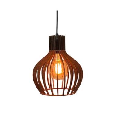 Imagem de Pendente Luminária De Teto de Madeira Mdf Rústicio Modelo Retrô Preto 