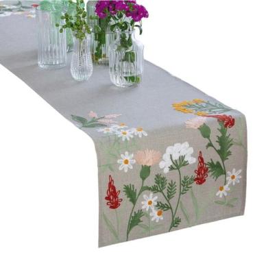 Imagem de Caminho de Mesa Bordado Linho Maldivas Floral 220 cm Jolitex