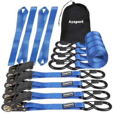 Imagem de Ayaport Tiras de catraca de amarrar, 2,54 cm x 25 cm tiras de amarração de catraca resistentes, resistência à ruptura de 843,7 kg, gancho em S aberto maior com clipe de segurança, alça de catraca para