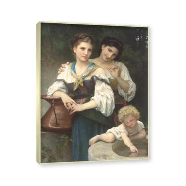 Imagem de NHLDZYH Moldura dourada champanhe. Pintura William Adolphe Bouguereau. (O segredo), arte de parede de pinturas famosas, reprodução em tela, retratos de parede para sala de estar. 80 x 105 cm - 31,5 x