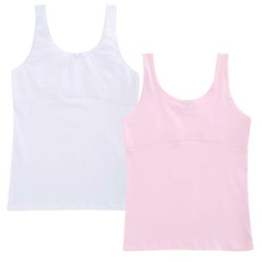 Imagem de DOCOLL Sutiãs de treinamento para adolescentes sutiãs de algodão para crianças de 7 a 12 anos, Longo branco/rosa, 10-12 Anos