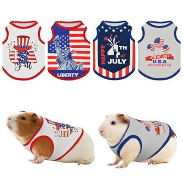 Imagem de Vehomy Roupas para animais pequenos de 4 de julho – Pacote com 4 camisetas de coelho do Dia da Independência Bandeira dos EUA Roupa de animal pequeno colete para furões, porquinhos-da-índia