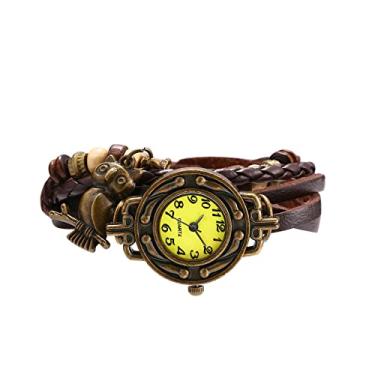 Imagem de JewelryWe Relógio feminino de quartzo, moderno, trançado, de couro, pulseira clássica, para verão e praia, Coruja marrom, Movimento de quartzo