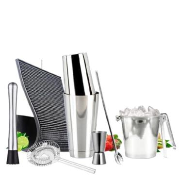 Imagem de Conjunto de Coqueteleira Profissional Para Barman(KIT 8 PEÇAS C/TAPETE 30X15)