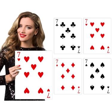Imagem de MotiMind 4 cartas de baralho jumbo 15,8 x 12,6 polegadas impressão grande gigante grosso cartão de pôquer para decoração de festa temática de cassino, aniversário, jogo noturno decoração (7)