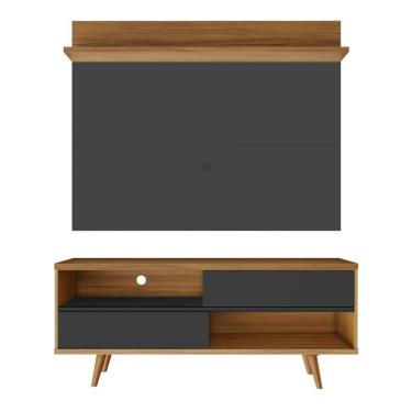 Imagem de Bancada Retrô Com Painel Para Tv De Até 50 Polegadas Notável Preto / Freijó Trend Preto