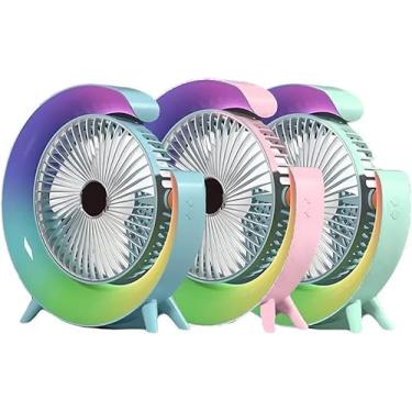 Imagem de Ventilador Portátil de Mesa com Luminária RGB, 3 Velocidades, Bateria Recarregável USB, Ajustável 180º – Uso Interno e Externo, Mini Ventilador, Cores Variadas