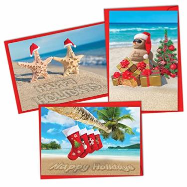 Imagem de NobleWorks Pacote sortido de 3 cartões de Natal com envelopes, sortimento de férias de humor para homens e mulheres (3 designs, 1 cada) Praia da estação VC6651XSG-C1x3