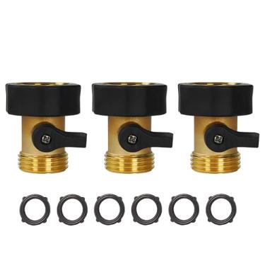 Imagem de Hourleey Válvula de corte de mangueira de jardim, pacote com 3 unidades de válvula de corte de mangueira de jardim sólida de 3/4 polegadas com 6 arruelas de borracha extra