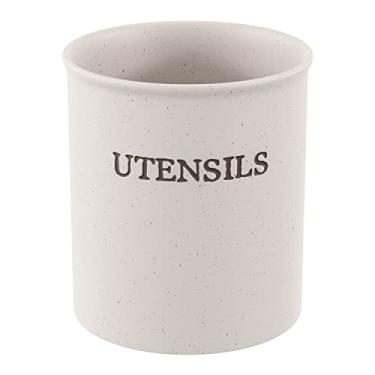 Imagem de KooK Grande Pote Para Utensílios De Cozinha, Suporte Cerâmica, Carrinho Resistente E Estável, Decoração Fazenda, Cerâmica Fosca Salpicada, Creme, 6", Lavável Na Máquina Lavar Louça