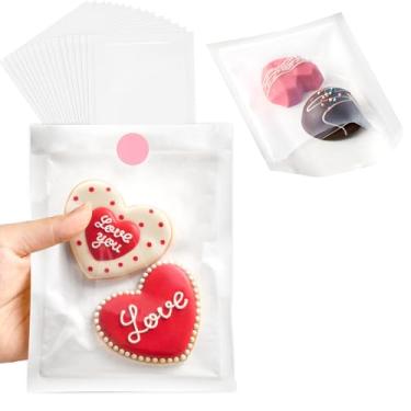 Imagem de Ocmoiy 200 sacos de papel transparentes frontais para biscoitos com vedação selável ao calor e resistente a graxa, 13 x 19 cm, pequenos sacos de padaria brancos com janela para embalagem de sobremesas