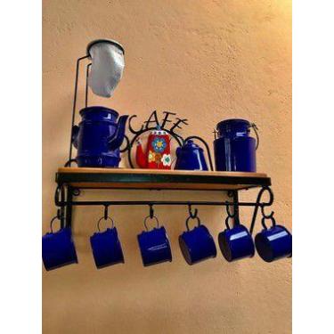 Imagem de Cantinho do café com kit bule azul em alumínio com caneca - Minas Arte