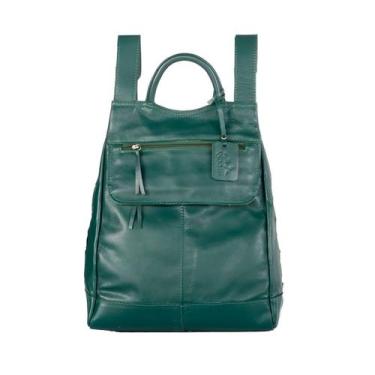 Imagem de Mochila Feminina Malu em Couro Legítimo Verde Musgo 6 Bolso - Andória