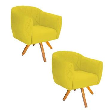 Imagem de Kit 02 Poltrona Cadeira Decorativa  Ludi Base Giratória Sala de Estar 