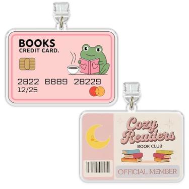 Imagem de Conjunto de 2 peças de cartão de crédito para livros, aconchegante, leitores, clube de leitores, berloques Kindle, plugue antipoeira de 3,8 cm Clube do leitor de livros Romantasy Frog Lightning/Tipo C