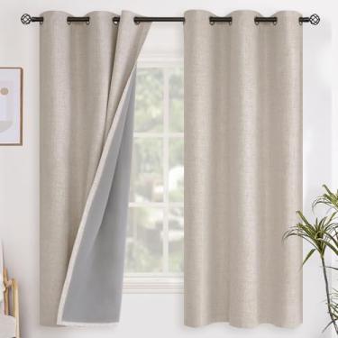 Imagem de YoungsTex Cortinas blackout de linho de aveia 153 cm de comprimento para quarto, cortinas de janela curta escurecendo cômodos para sala de estar fazenda persianas com isolamento térmico com ilhós, 2