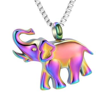 Imagem de QGJNSGC Joias de cremação para cinzas em forma de elefante de aço inoxidável com pingente de lembrança de medalhão, urna para animais de estimação/joia de cinza humana, Aço inoxidável, Zircônia cúbica