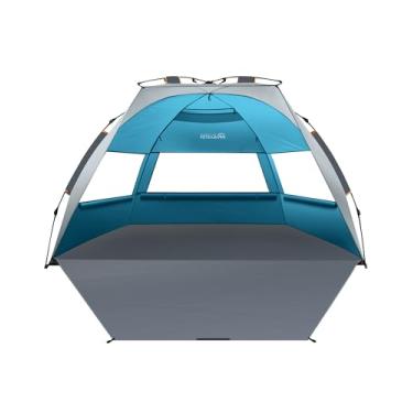 Imagem de OutdoorMaster Barraca de praia pop-up para 4 pessoas - configuração fácil e proteção solar portátil para praia com proteção FPS 50+ UV, claraboia removível, tamanho familiar - Costa de Ocracoke