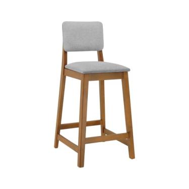 Imagem de Banqueta Paris em Madeira Maciça Encosto e Assento Estofado c/ 68cm Altura - Amêndoa - Assento Estof. Linho Cinza Mescla Impermeável