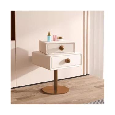 Imagem de Mesa De Cabeceira Estreita De Madeira Com Base De Metal, Moderna E Fina Com Gavetas Para Quarto, Sala De Estar E Dormitório(Rice white,17x15x23")