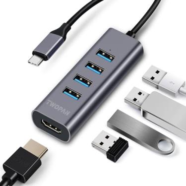 Imagem de TWOPAN Hub USB C HDMI 4K, 5 em 1 USB C para hub USB 4 portas, adaptador multiportas hub USB, divisor USB C para laptop, novo iMac 24 polegadas 2021, MacBook Pro/Air, iPad Pro, Chromebook, Pixelbook, Yoga, XPS..
