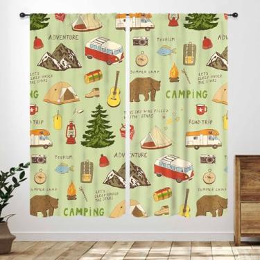 Imagem de Cortinas de cozinha Happy Camper, trailer, desenho animado, animal, urso, floresta, fazenda, tema de acampamento, crianças, berçário, quarto, sala de estar, banheiro, janela, tratamentos 53 cm L x 114