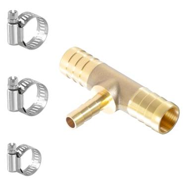 Imagem de Sctihwelire Mangueira redutora de latão adaptador T de 3 vias, adaptador T de 3 vias, 1/2 (12 mm) a 1/4 (6 mm) a 1/2 (12 mm) redutor de emenda com braçadeiras de aço inoxidável, kit de reparo de