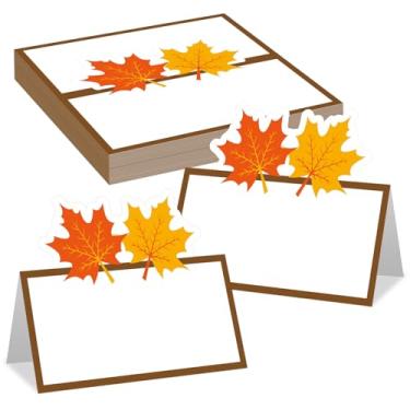 Imagem de 50 peças de cartões de lugar de folha de bordo para assento de Ação de Graças, etiquetas de nome, configuração de mesa, cartões de barraca dobrados para festa de outono, jantares, casamentos