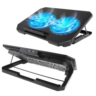 Imagem de Suporte ergonômico para Notebook com 2 Coolers silenciosos, Iluminação LED azul, Ajustável com Porta USB adicional