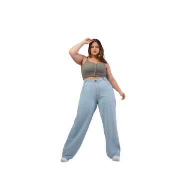 Imagem de Calça jeans feminina wide leg plus com lycra 46 ao 54 - Dasvip, 46