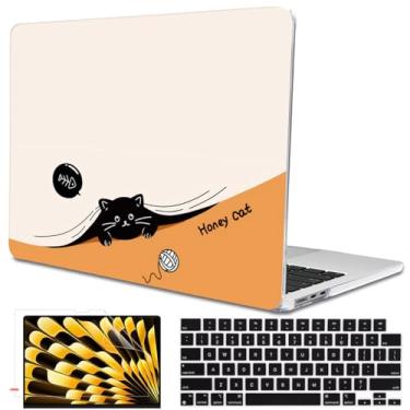 Imagem de LCMOCICO Capa compatível com MacBook Air de 13,5 polegadas 2025 M4 A3240 Capa 2024 M3 A3113 2022 2023 A2681 M2 Chip, capa rígida com padrão de plástico cristal para Mac Air 13 M4 2025 Touch ID, gato