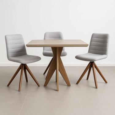 Imagem de Kit com 3 Cadeiras ChanelExclusiva Giratórias com Base em Madeira Castanho - Linho Alumínio 101 - Castanho