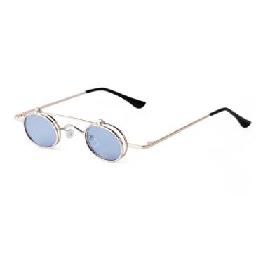 Imagem de HPIRME Óculos de sol vintage hip hop pequeno redondo feminino steampunk metal oval uv400 (4)