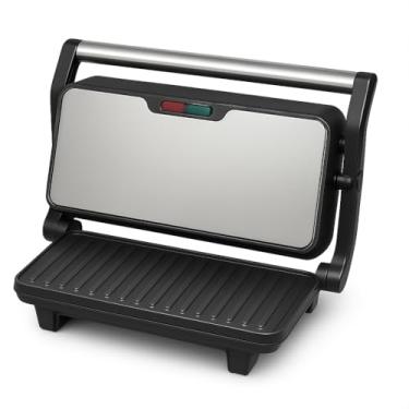 Imagem de Grill e Sanduicheira Press Grill Gourmet Ceramic Inox 110V, Antiaderente, Rápido, Compacto, Grelha Carnes e Sanduíches, Fácil de Limpar, Seguro e Ideal para o Dia a Dia.