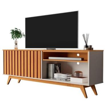 Imagem de RACK BANCADA BURT RIPADO 160cm RETRÔ PÉS MADEIRA OFF WHITE / NATURE PA