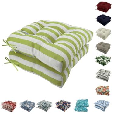 Imagem de Outdoor Chair Cushions, Tufted U-Shape Wicker Seat Cushions Set of 2, Water-Resistant and Fading-Resistant for Patio Garden Home Office Furniture(Green stripes)