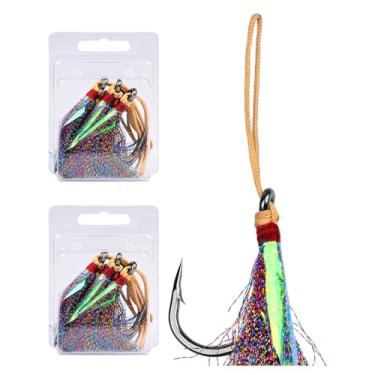 Imagem de DONGKER Bucktail Teaser anzóis de pesca, 2 peças de design farpado Bucktail Flash Teasers Aço de Alto Carbono para Barco Shore Trolling Casting Fishing