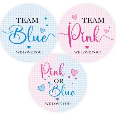 Imagem de 60 pçs Team Blue Team Pink Gender Reveal Stickers, Pink or Blue We Love You, Love Heart Team Boy or Girl Voting Game Labels, Baby Tea Welcome Baby Party Favors