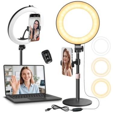 Imagem de MACTREM Anel De Luz Mesa 10" Com Suporte, Suporte Telefone Circular Led Para Reuniões Zoom No Computador, Videoconferências Em Laptop, Transmissão Ao Vivo, Podcast, Selfie, Maquiagem