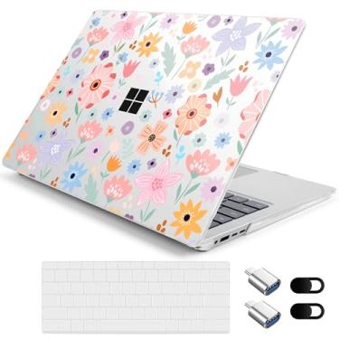 Imagem de Loyrina Capa rígida para laptop Microsoft Surface de 15 polegadas Copilot+ PC 2024 (7ª Ed), design floral leve e moderno, capa transparente para laptop, com capa de teclado TPU e adaptadores OTG