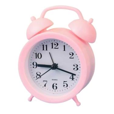 Imagem de Despertadores Relógio analógico despertador redondo bonito relógios de mesa para decoração de mesa para sala de estar quarto escritório escola presente bateria operado fácil de definir alarme Relógio