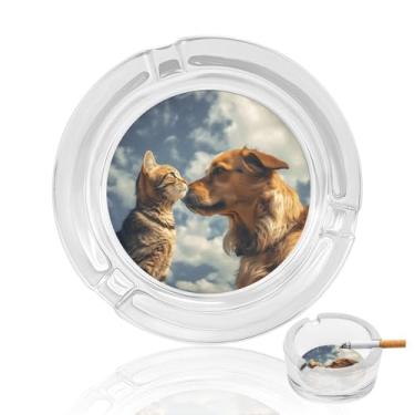 Imagem de Cinzeiro de vidro cristal face a face para cães e gatos, cinzeiro redondo de vidro resistente para fumar, portátil, decorativo, moderno, para uso em casa, escritório, interior, exterior, pátio