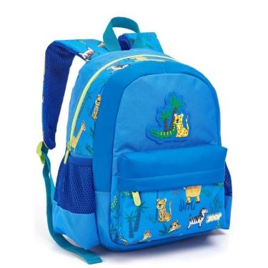 Imagem de Mochila Costas Animais Zoo Safari Azul Meninos Escola Creche