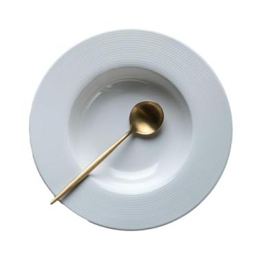 Imagem de Prato redondo simples de cerâmica para macarrão branco prato ocidental - 29 cm