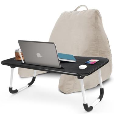 Imagem de Nestl Almofada de leitura com mesa de colo portátil para laptop – Almofada de suporte de espuma viscoelástica desfiada para sentar na cama e almofadas de descanso de sofá com braços, bandeja de cama